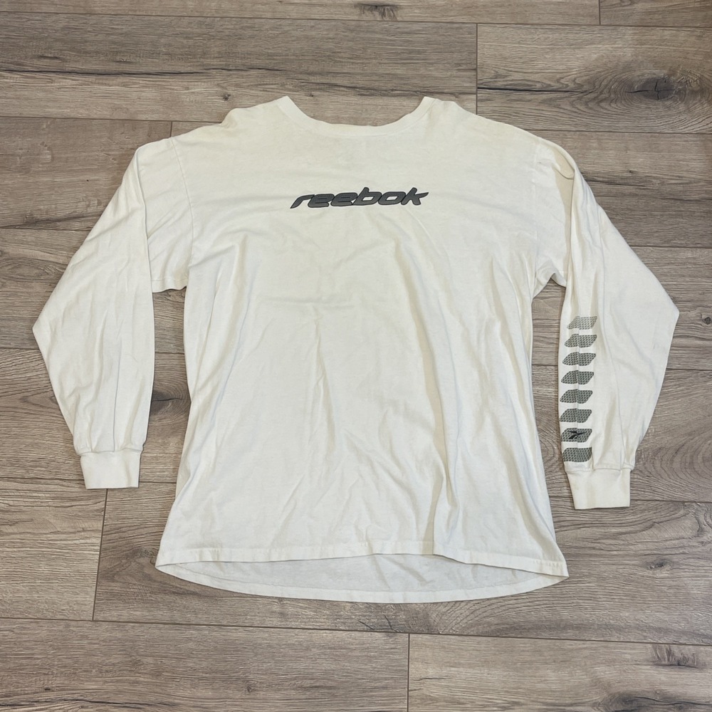 Men's Adult Vintage Reebok Long Sleeve XL WHITE spell out